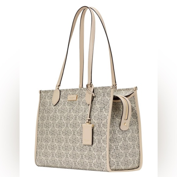 New Kate Spade Spencer Jacquard Clover Tote – Cream/Black...